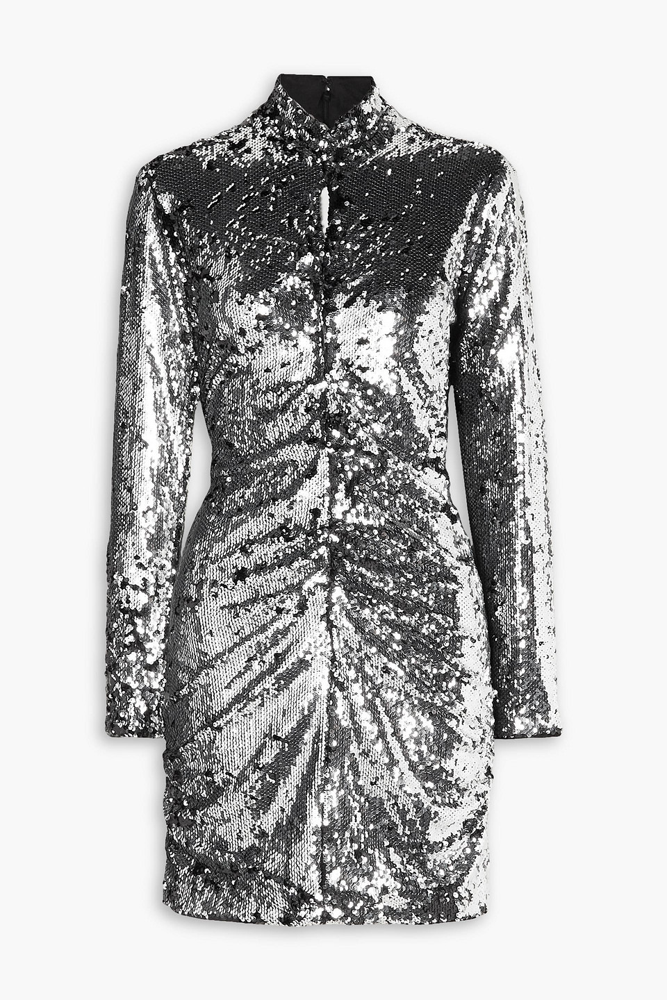 Isabel Marant Marnela Cutout Ruched Sequined Cotton-jersey Mini Dress In Silver