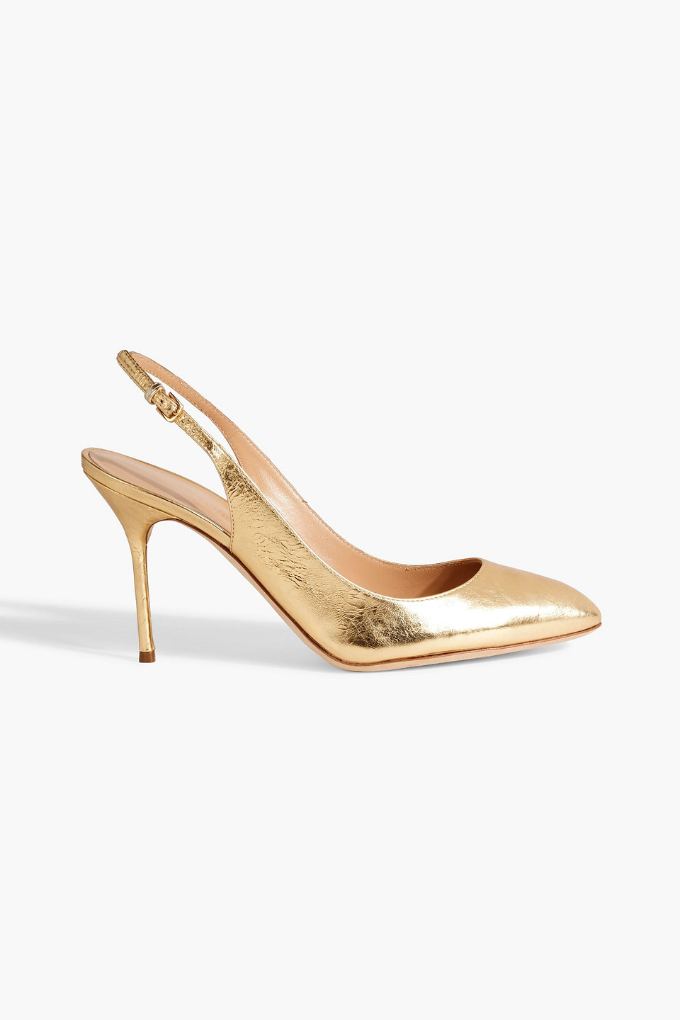 Sergio Rossi Chichi 90 Metallic-leather Slingback Pumps In Gold