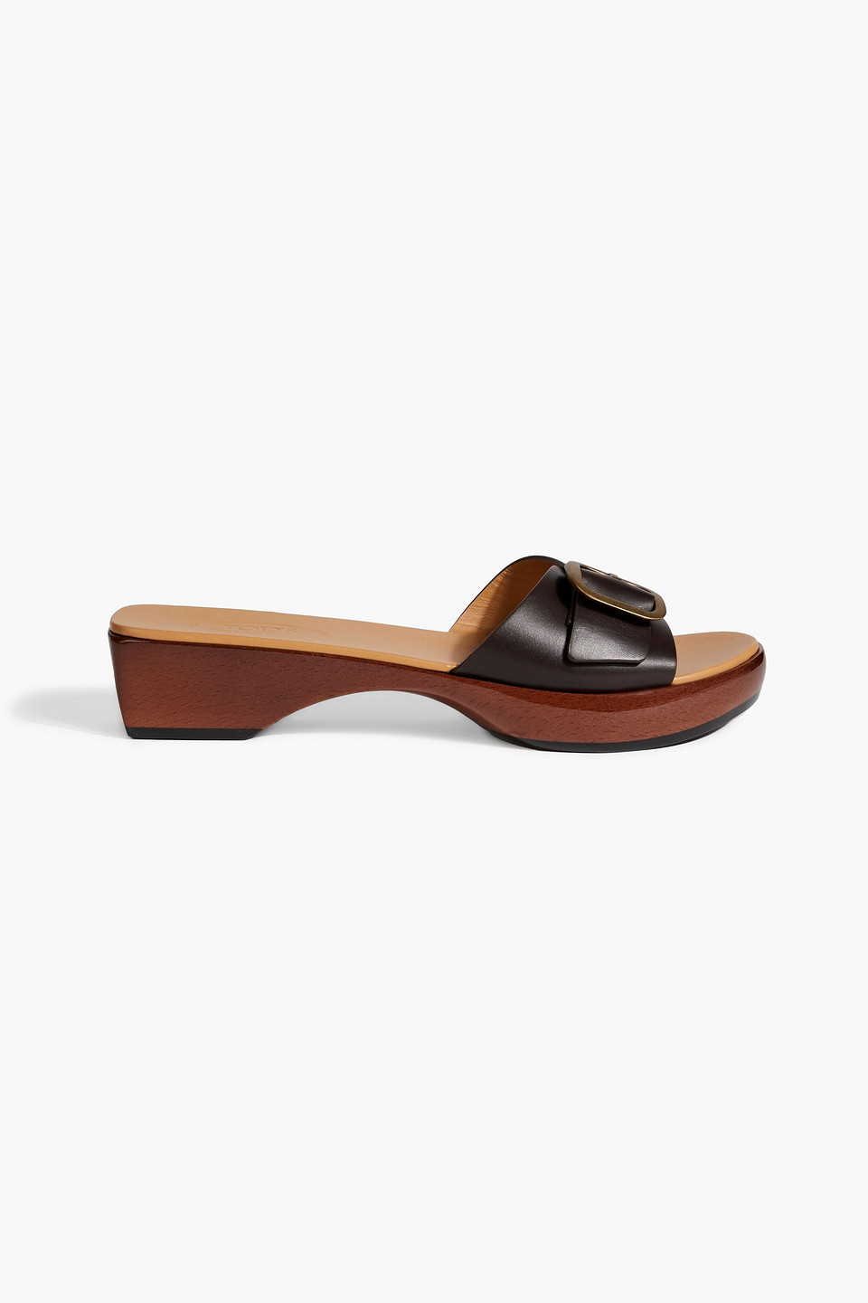 Tod's Buckled Leather Slides In Dark Brown