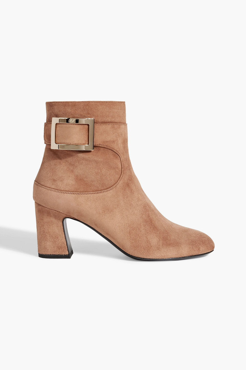 Roger Vivier Trompette Buckled Suede Ankle Boots In Sand
