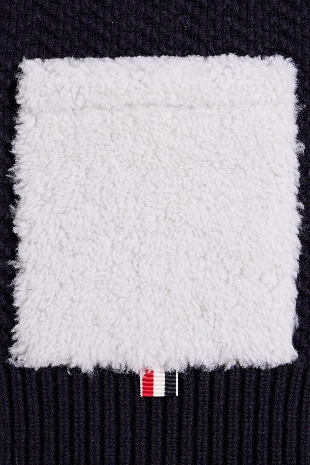 THOM BROWNE Shearling-trimmed ribbed wool scarf