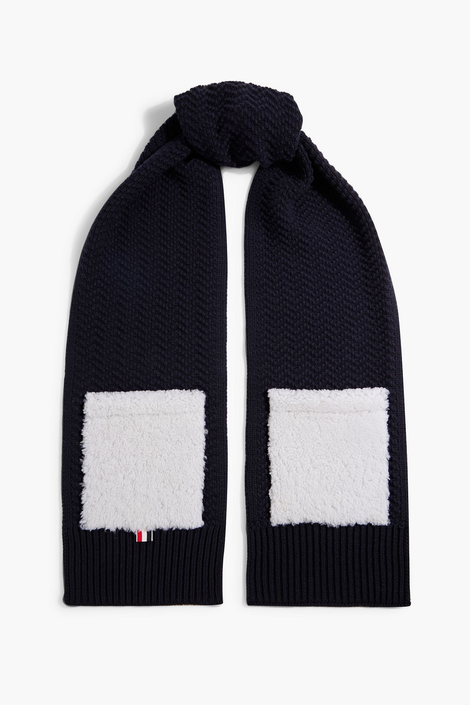 Shearling-trimmed ribbed wool scarf