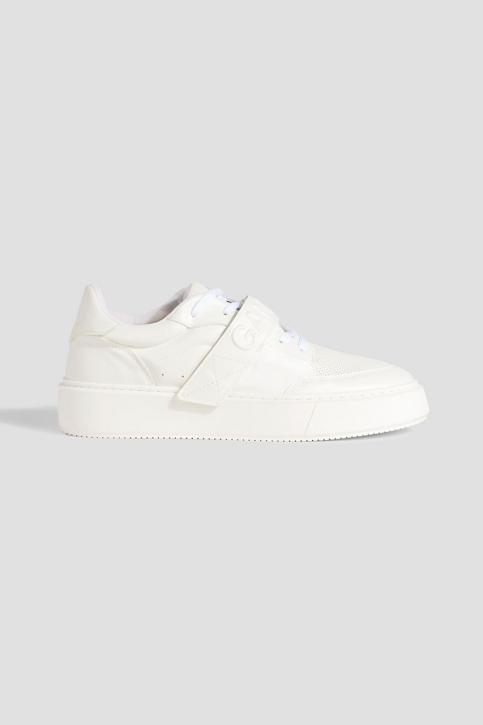 Ganni Perforated Faux Leather Sneakers In White