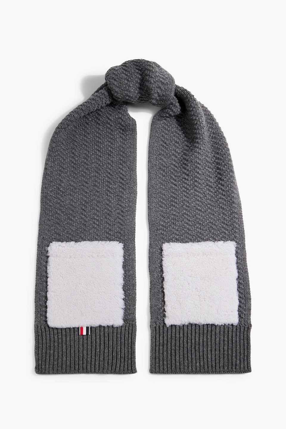 Shearling-trimmed ribbed wool scarf