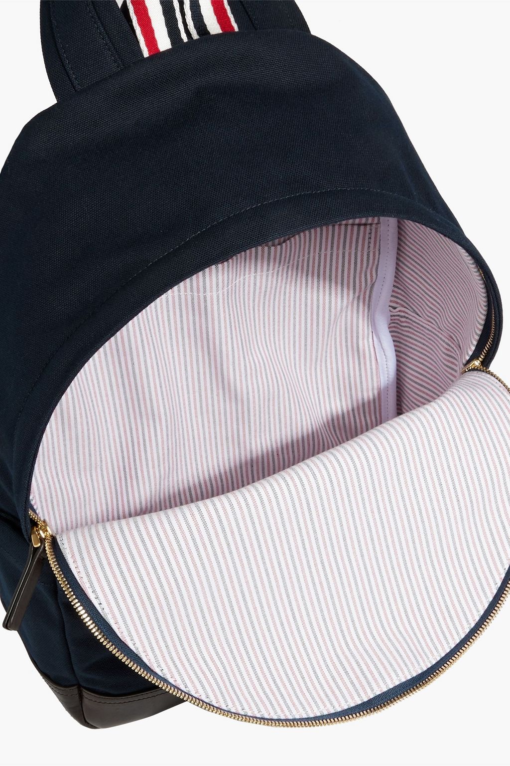 THOM BROWNE Leather-trimmed canvas backpack
