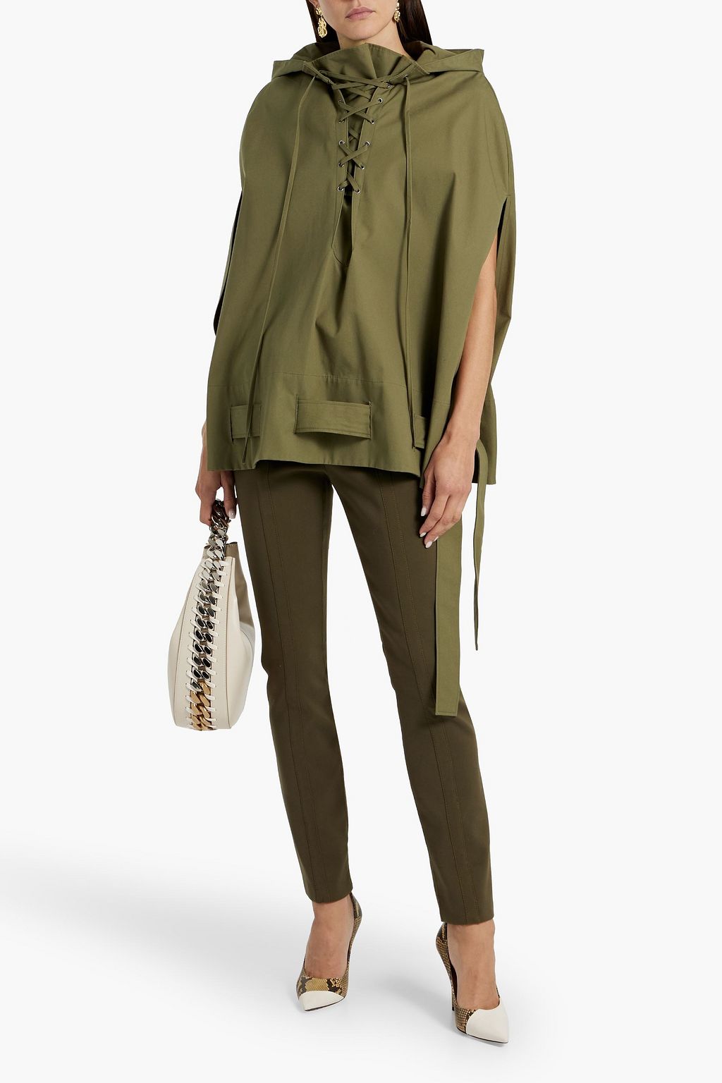 VALENTINO GARAVANI Lace-up cotton-gabardine hooded cape