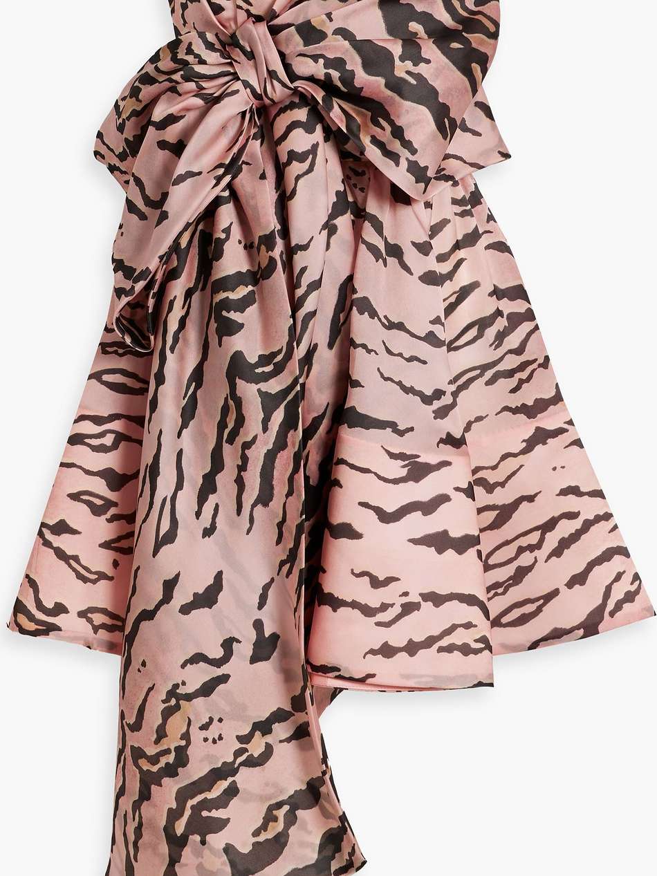 strapless bow-detailed zebra-print silk-organza mini dress