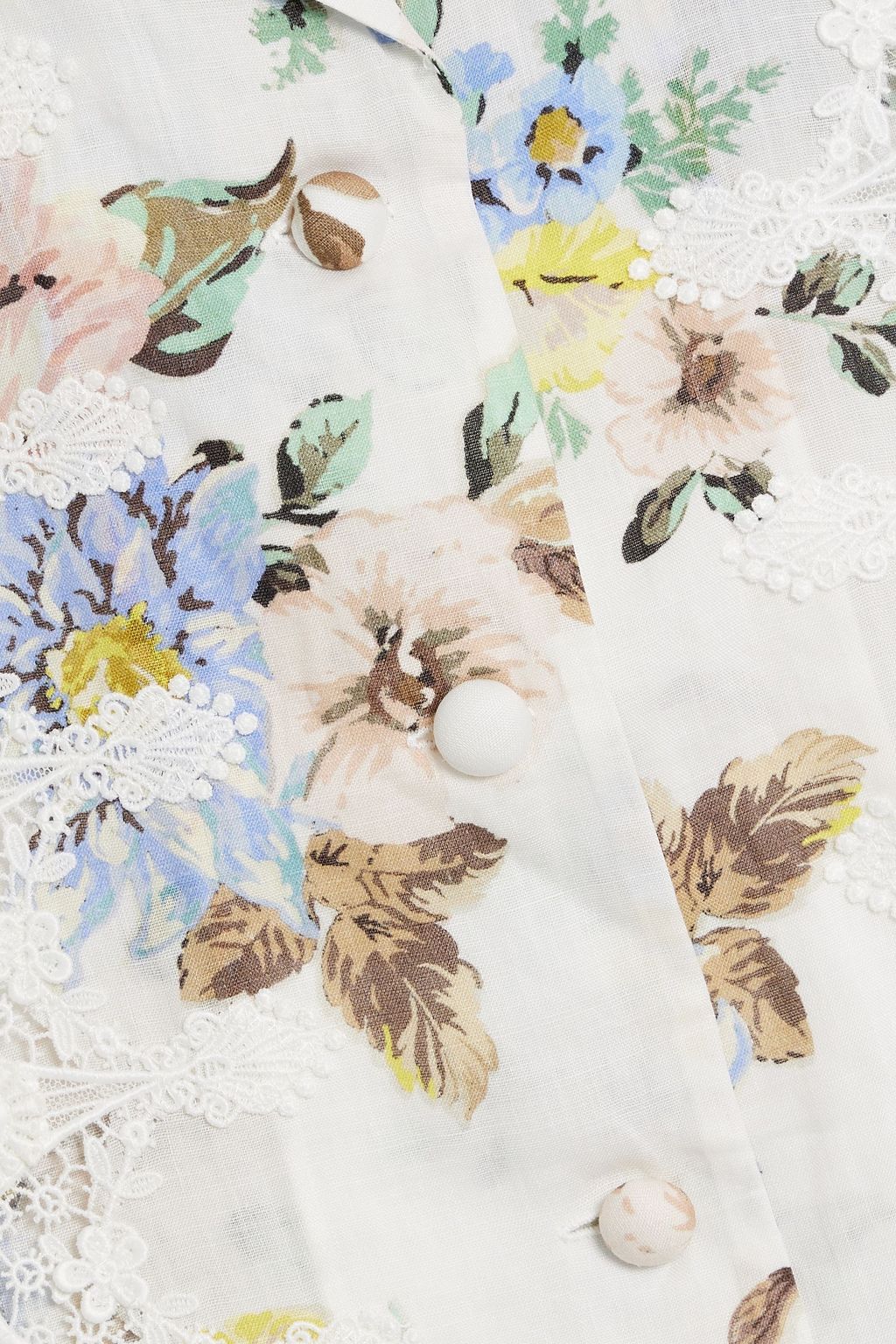 ZIMMERMANN Guipure lace-trimmed floral-print ramie shirt