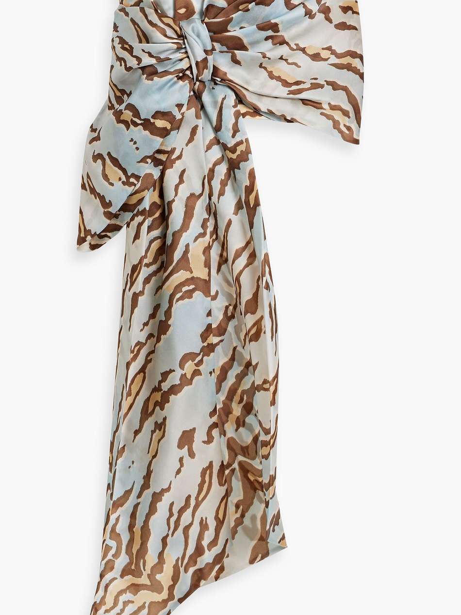 strapless bow-detailed zebra-print silk-organza top