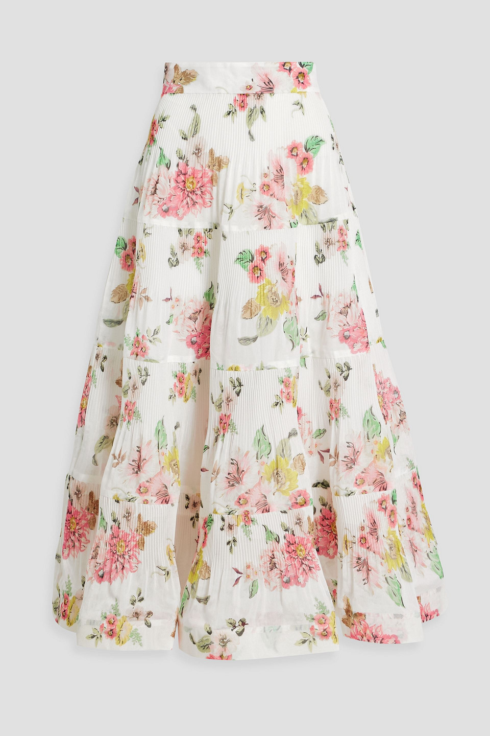 Zimmermann Pleated Floral-print Georgette Midi Skirt In White