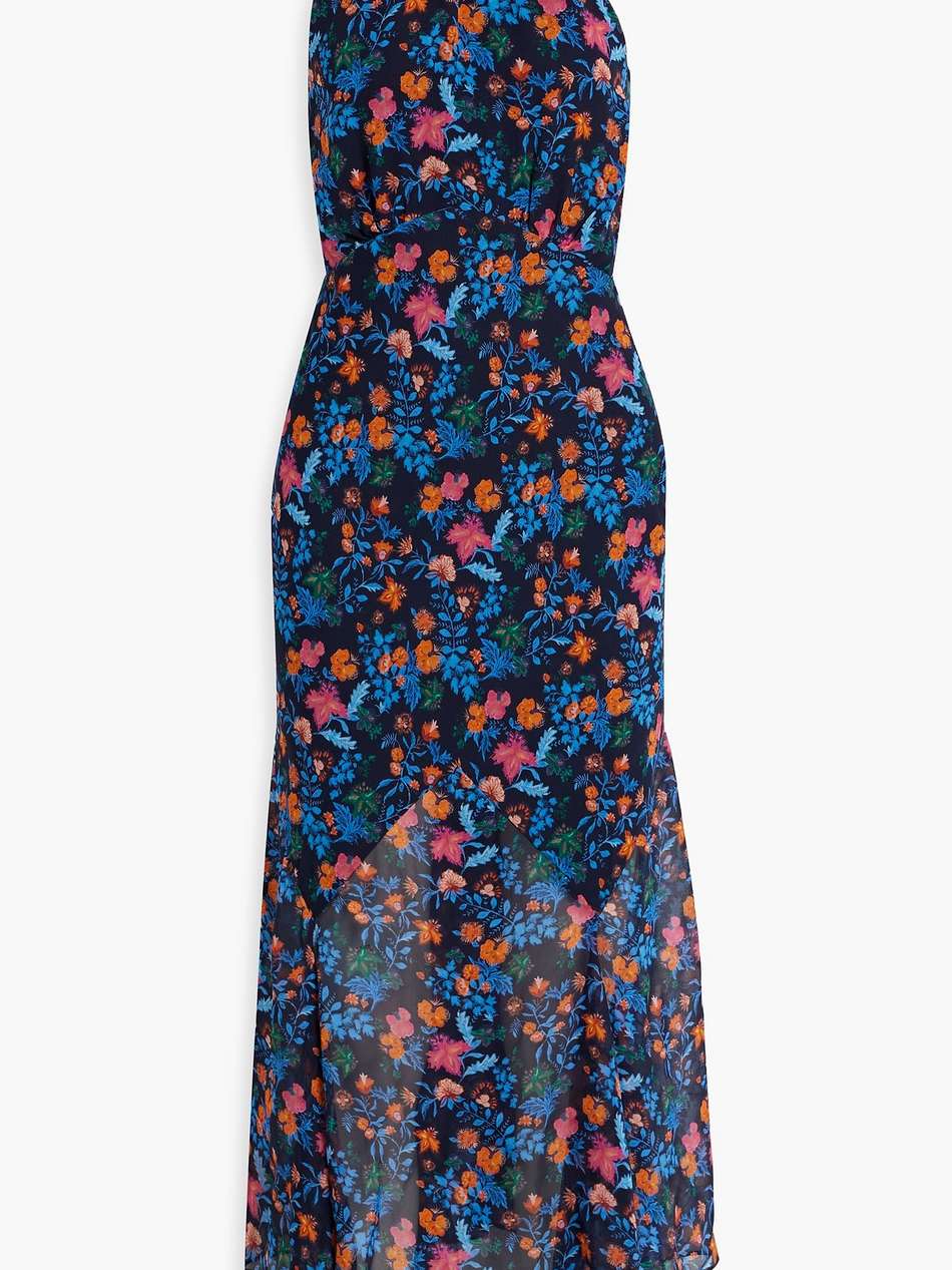 lila floral-print silk georgette midi dress