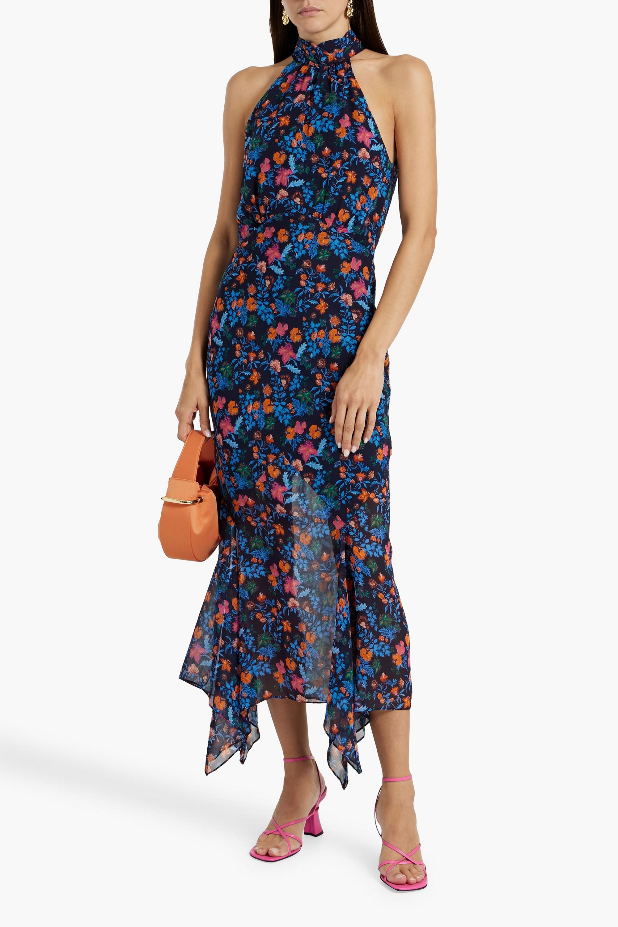 Saloni Lila floral-print silk georgette midi dress