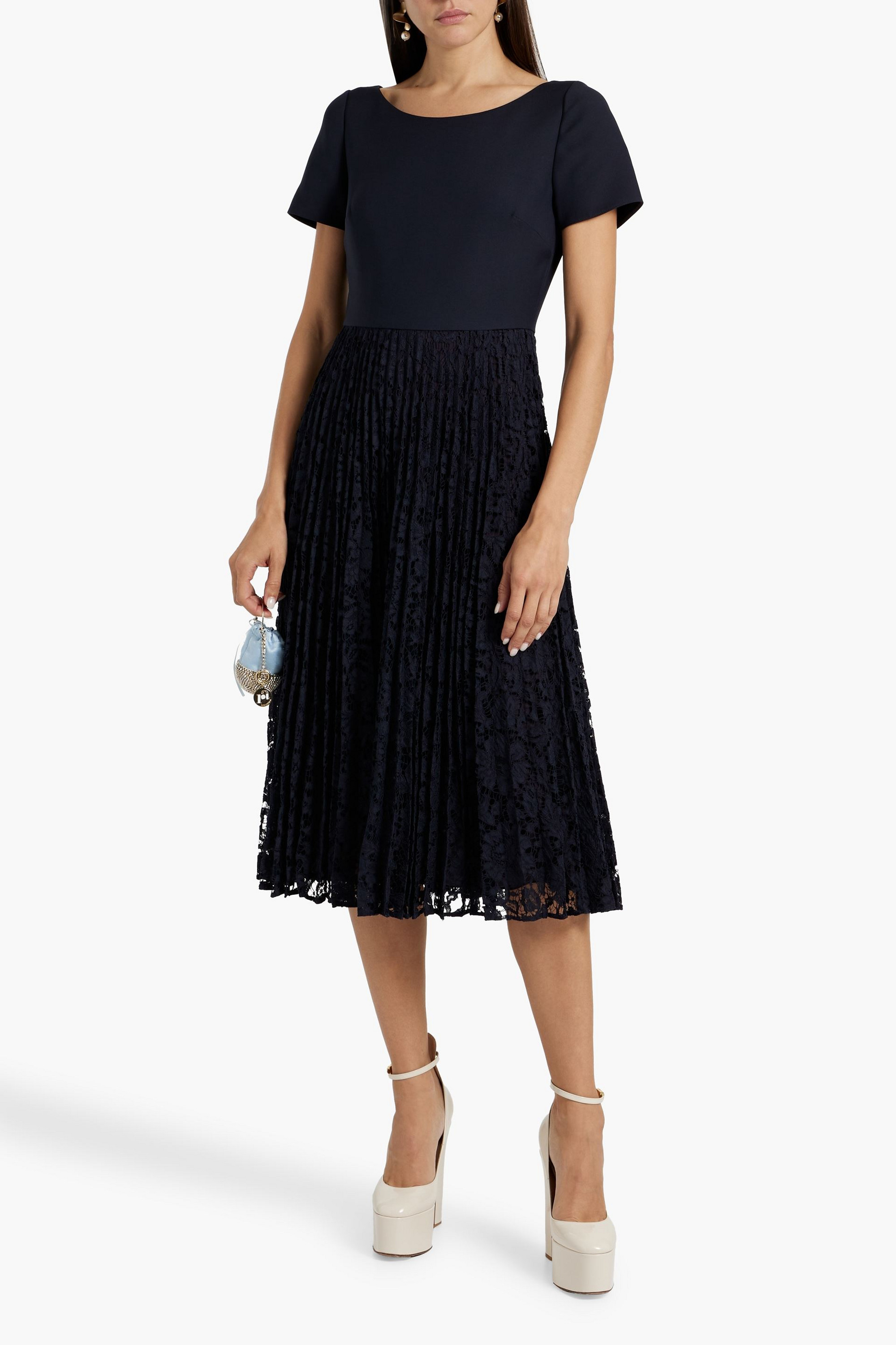 Valentino Garavani Pleated crepe and corded lace midi dress