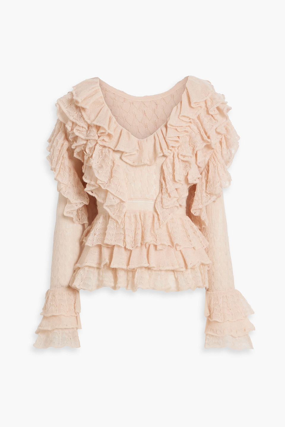 Zimmermann Ruffled Pointelle-knit Top In Blush