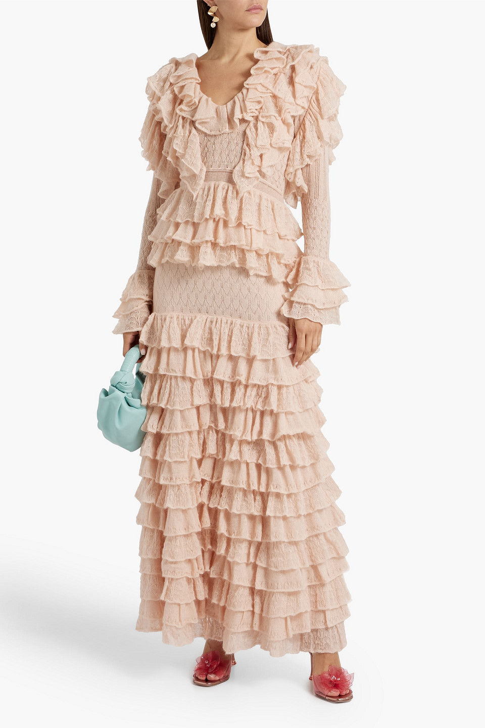 Zimmermann Ruffled Pointelle-knit Top In Blush