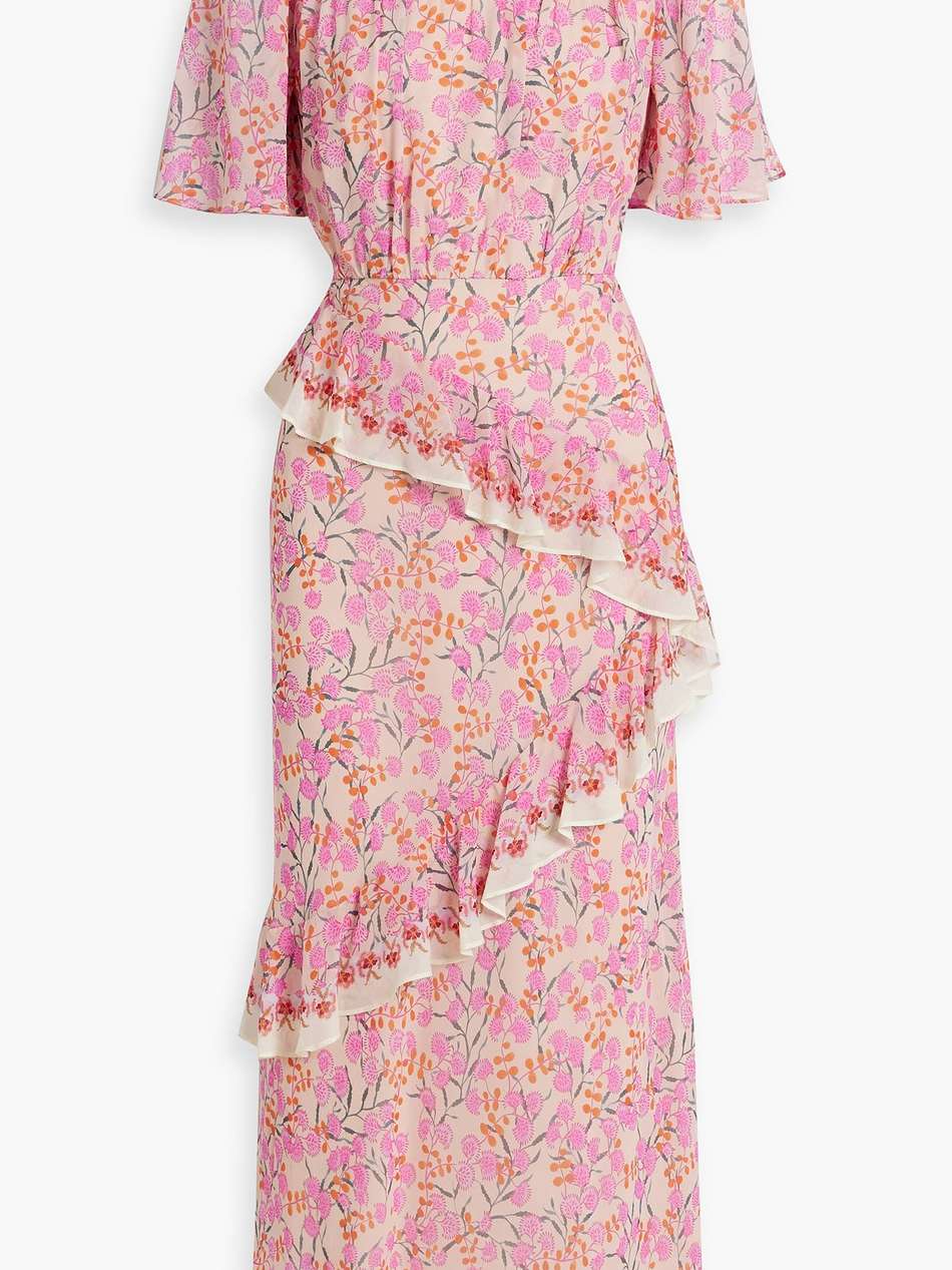 vida ruffled printed silk-chiffon maxi dress