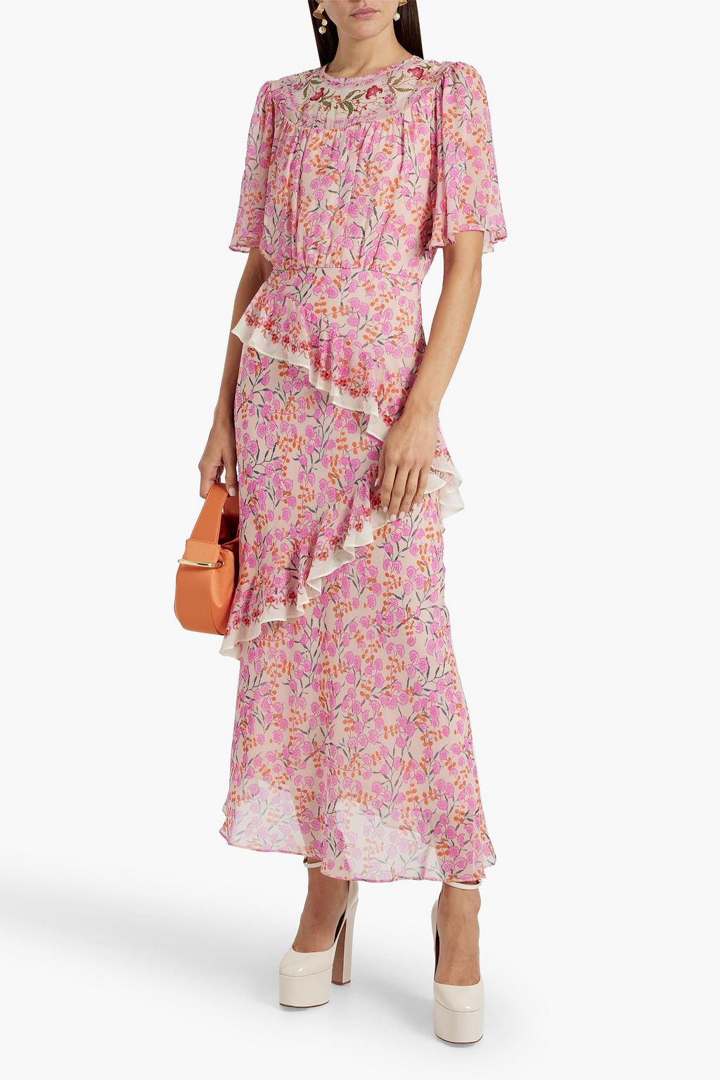 SALONI Vida ruffled printed silk-chiffon maxi dress