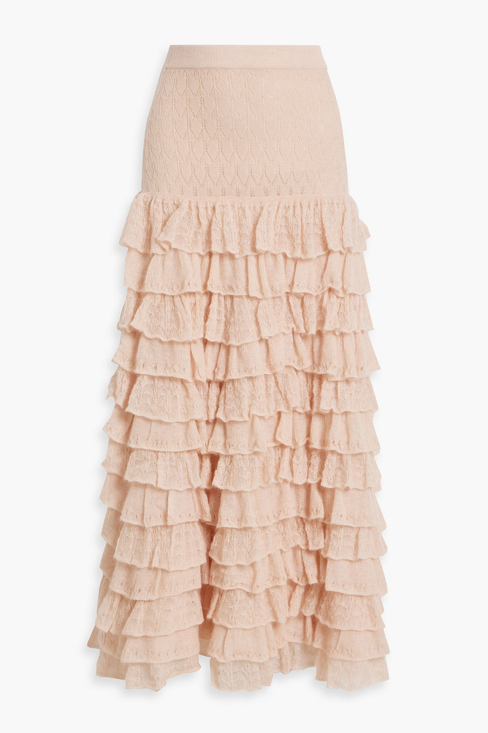 Zimmermann Ruffled Pointelle-knit Maxi Skirt In Blush