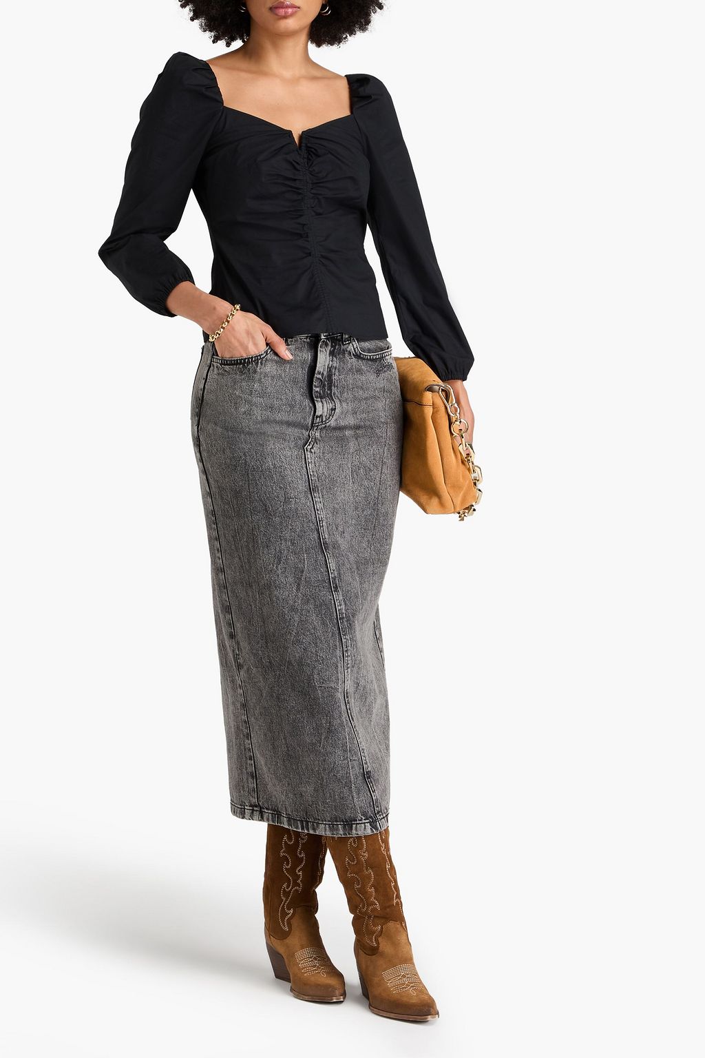 VERONICA BEARD Zhou ruched stretch-cotton poplin top