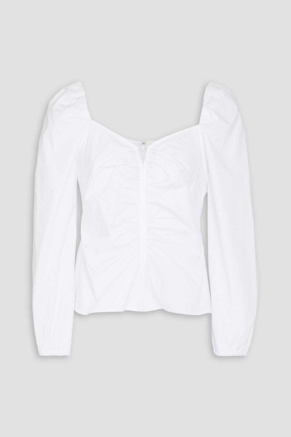 Veronica Beard Zhou Ruched Stretch-cotton Poplin Top In Weiss