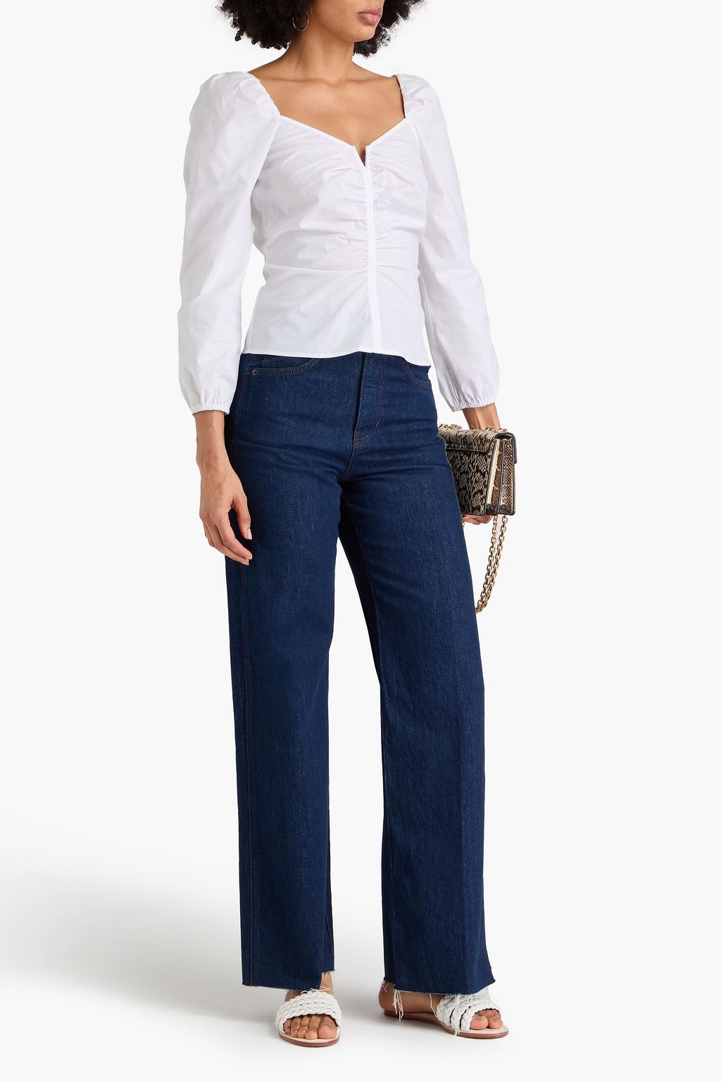 VERONICA BEARD Zhou ruched stretch-cotton poplin top