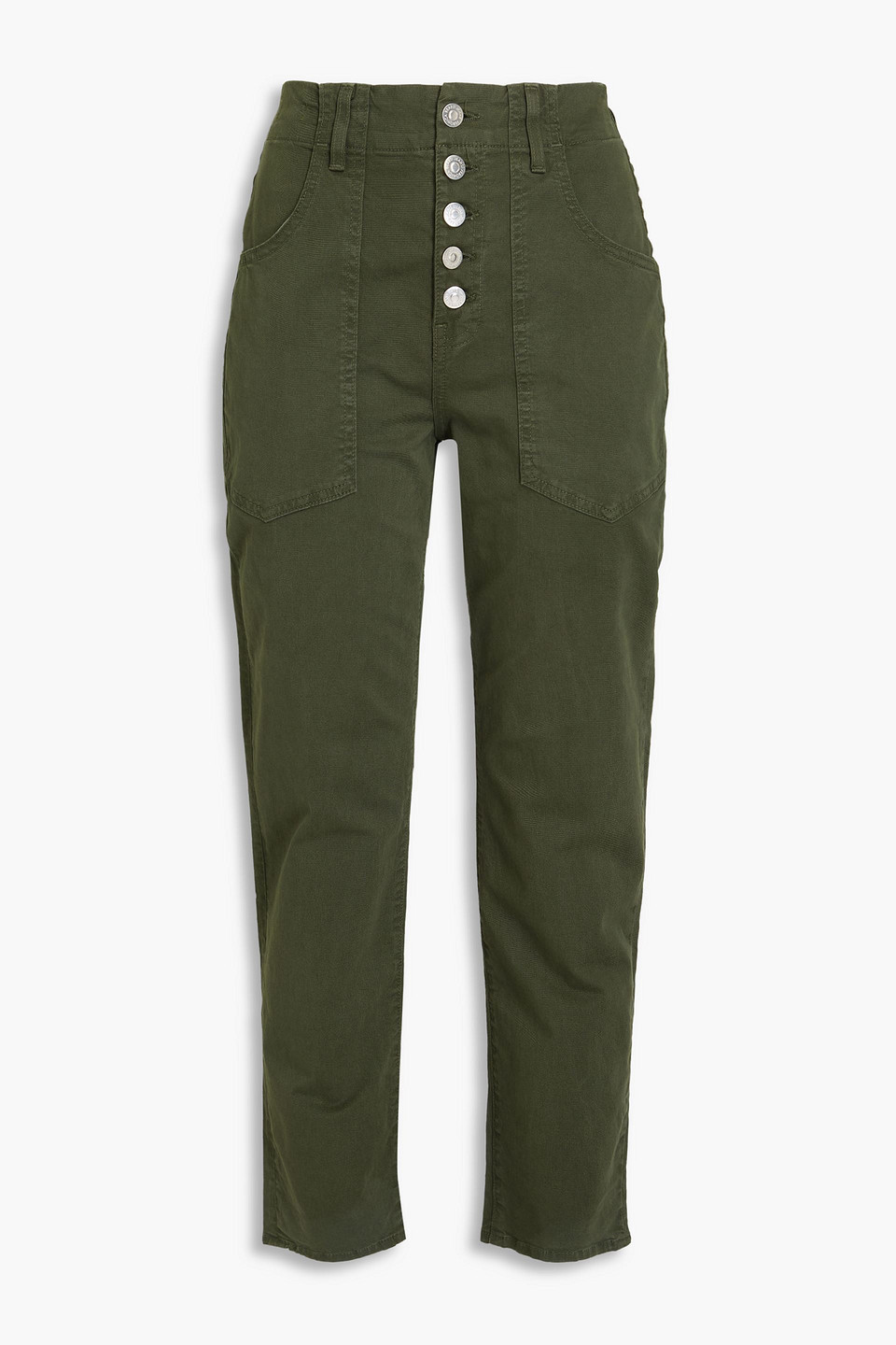 Veronica Beard Arya Straight Leg Button Front Stretch Cotton Pants In Army Green