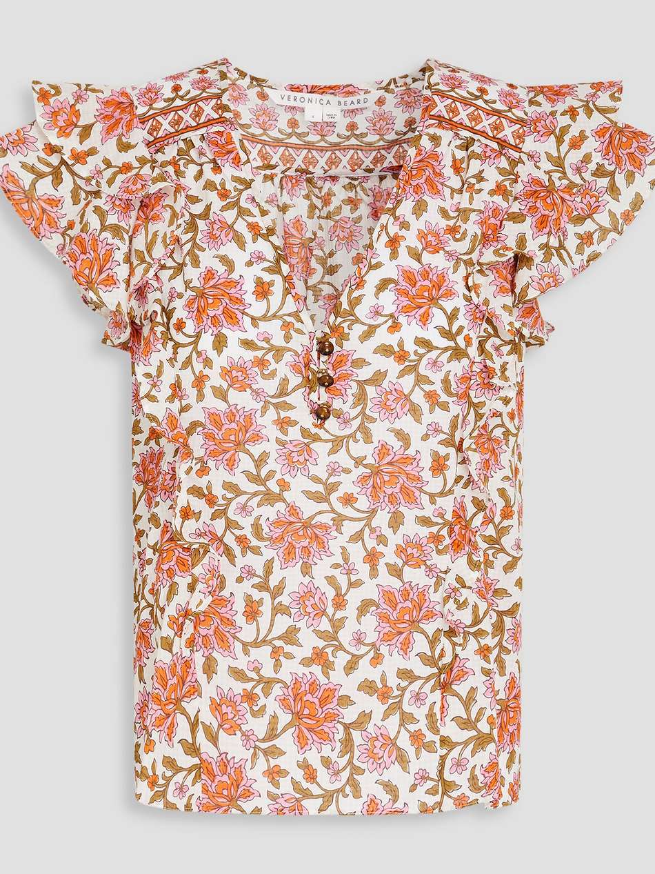 joi floral-print cotton-seersucker top