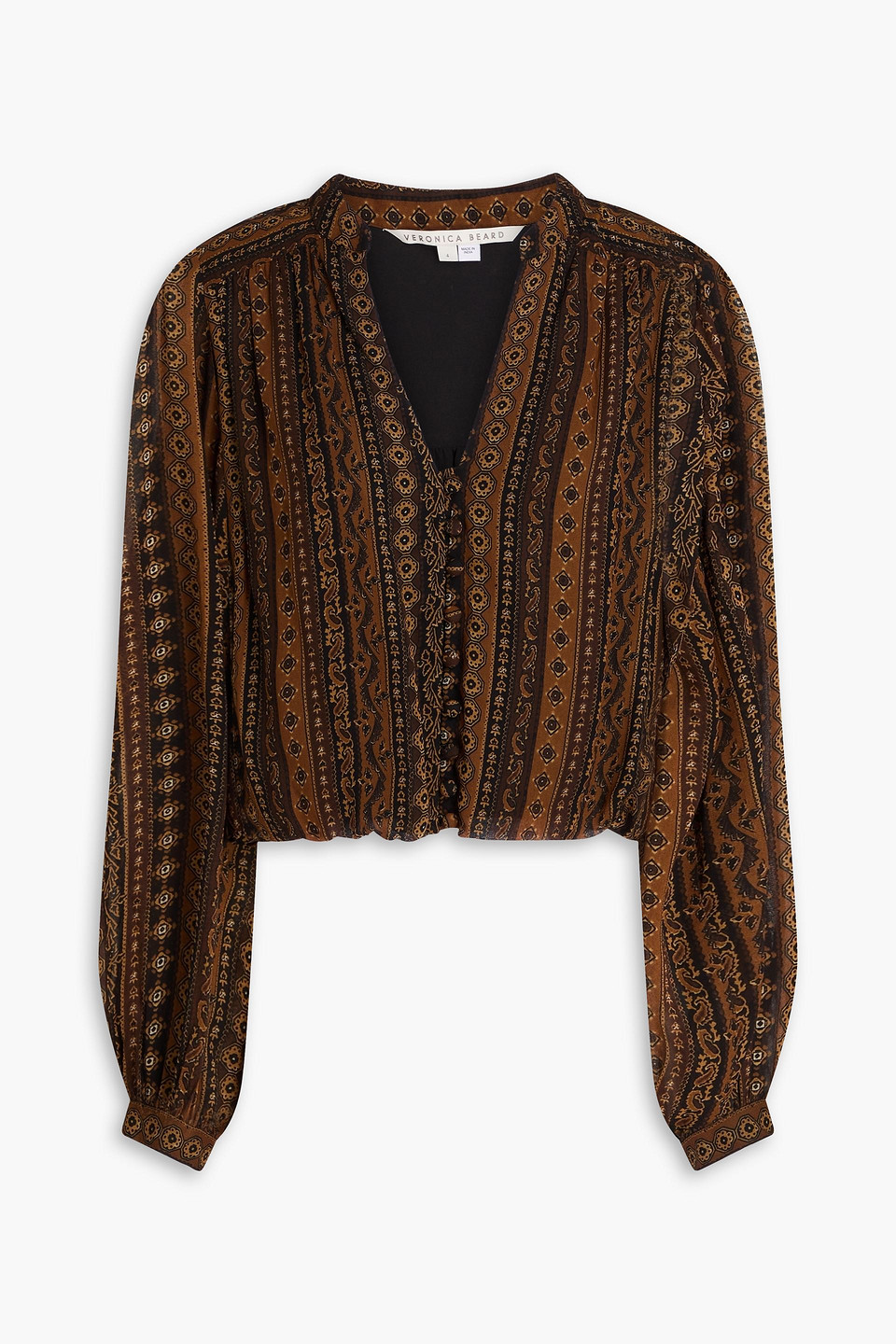 Veronica Beard Astro Cropped Printed Georgette Top In Brown