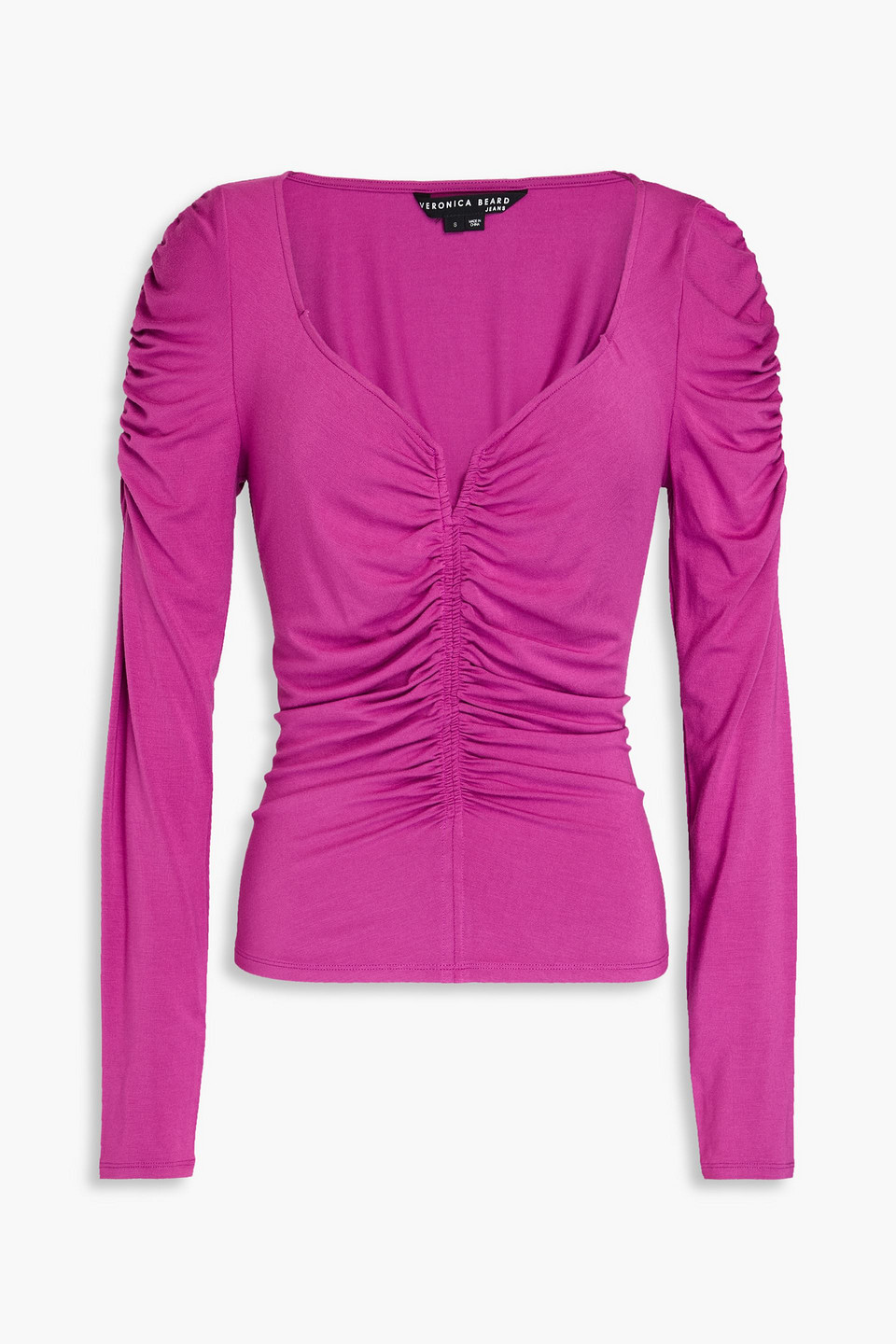Veronica Beard Priyanka Ruched Stretch-modal Jersey Top In Magenta