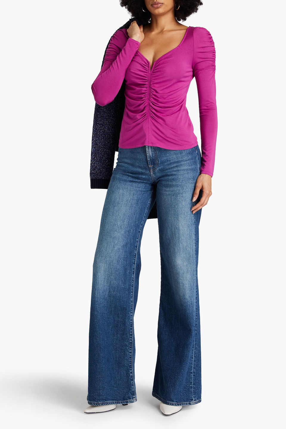 Veronica Beard Priyanka Ruched Stretch-modal Jersey Top In Magenta