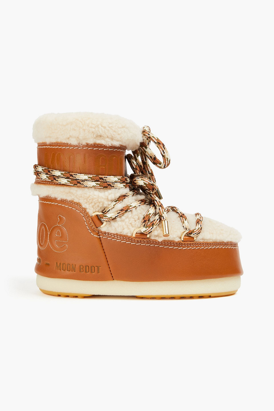 Chloé Embroidered Shearling And Leather Snow Boots In Hellbraun