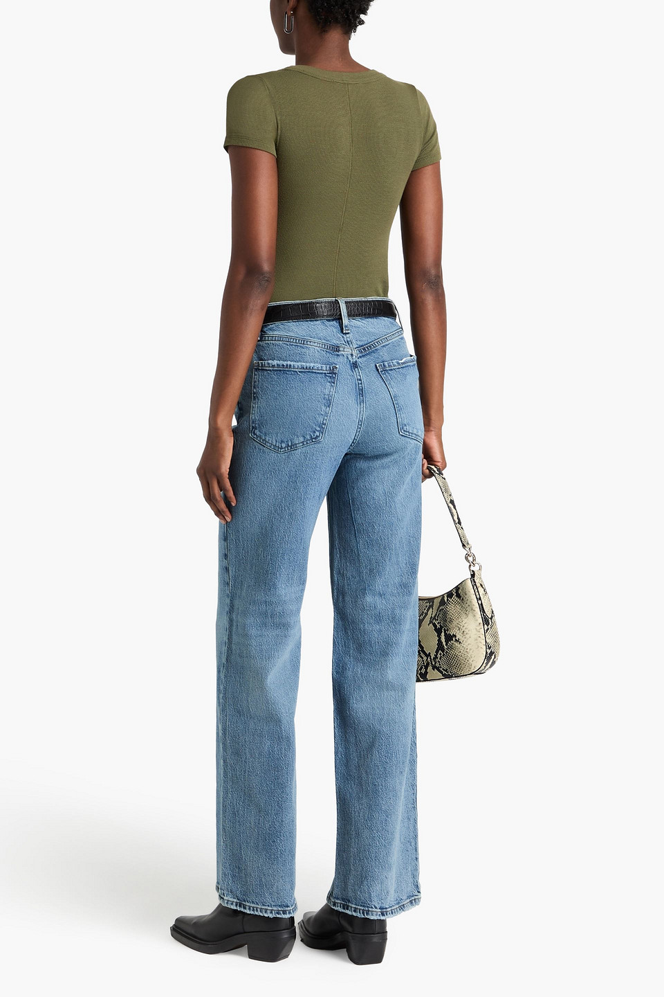 Frame Ribbed Stretch-modal Jersey T-shirt In Military-grün