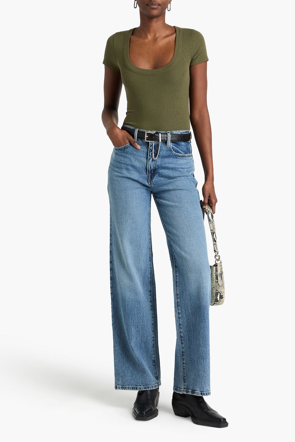 Frame Ribbed Stretch-modal Jersey T-shirt In Military-grün
