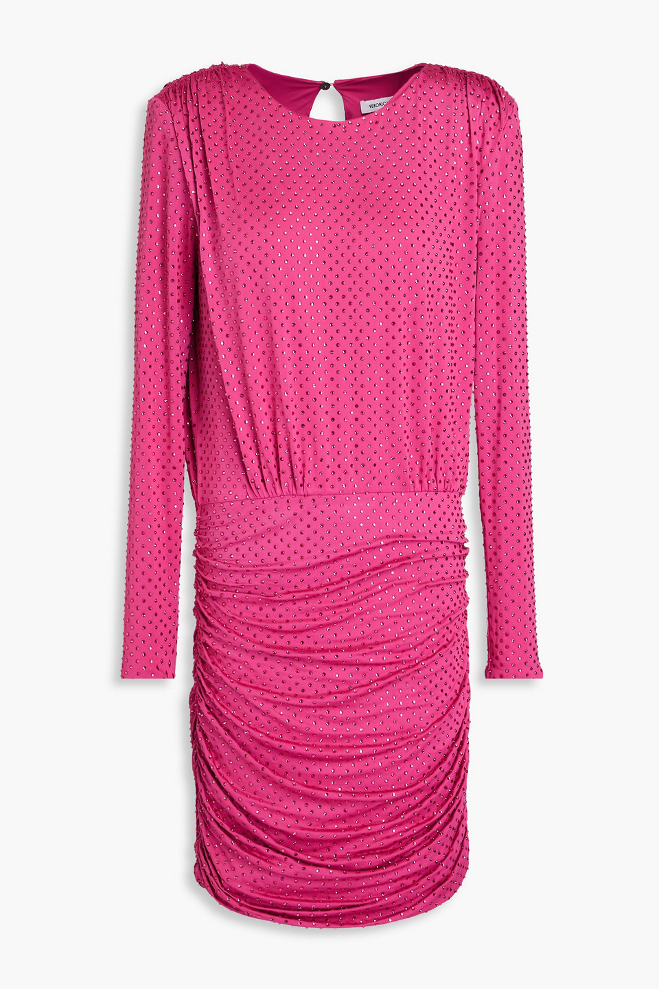 Veronica Beard Jessel Crystal-embellished Ruched Jersey Mini Dress In Fuchsia