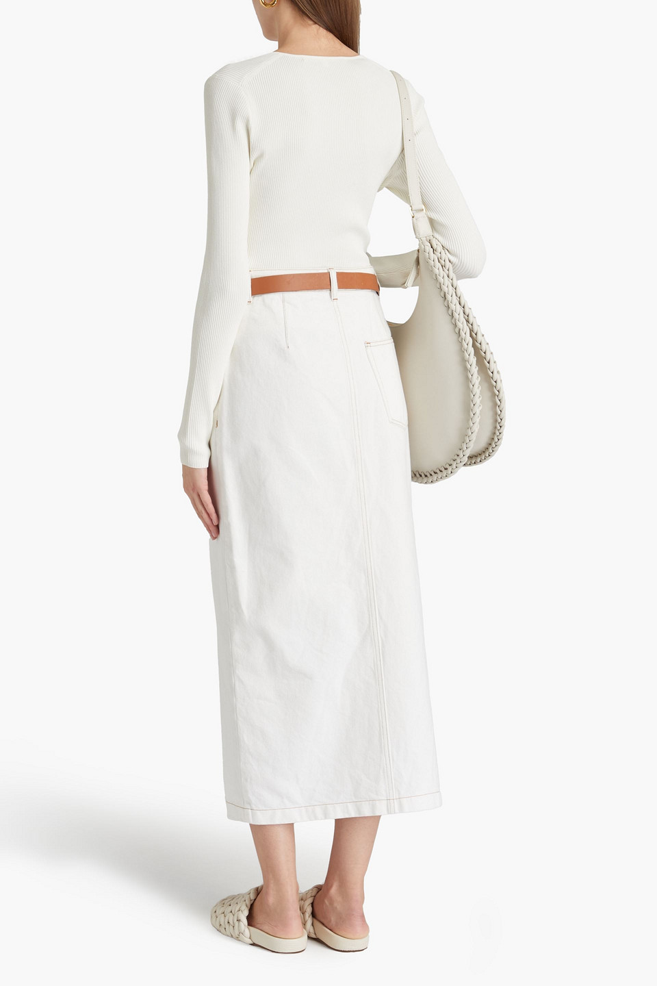 Veronica Beard Gladys Ribbed Sweetheart Knit Long Sleeve Top In Ivory In Ivory