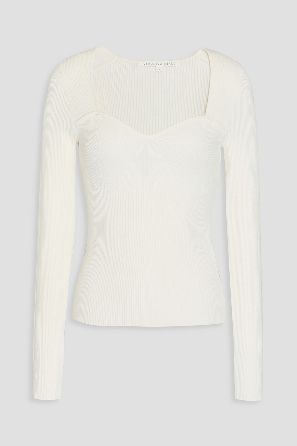 Veronica Beard Gladys Ribbed Sweetheart Knit Long Sleeve Top In Ivory In Ivory