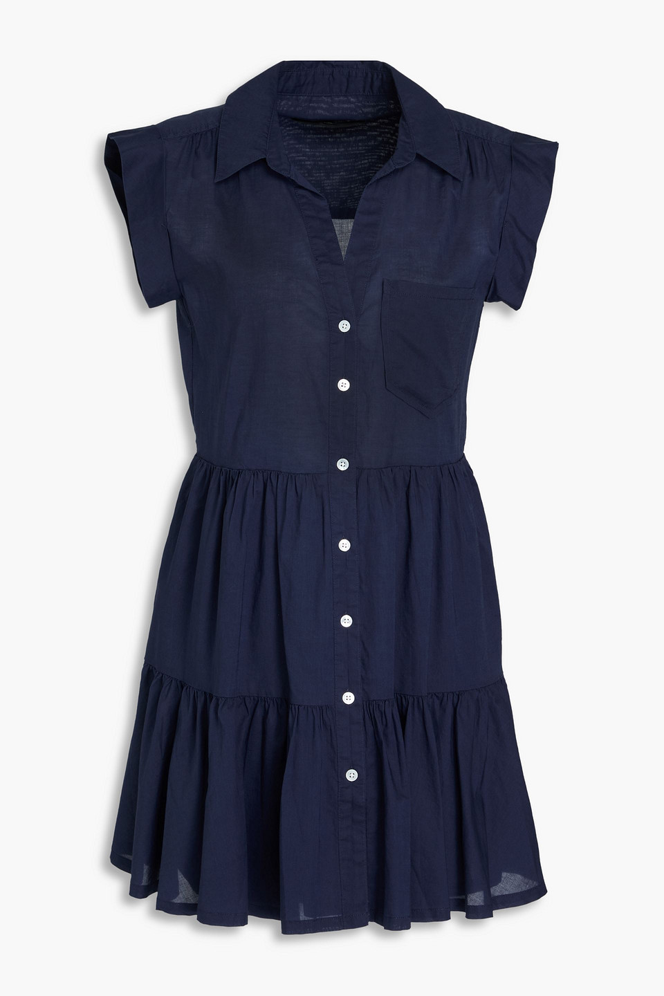 Veronica Beard Trisha Tiered Cotton-poplin Mini Shirt Dress In Marineblau