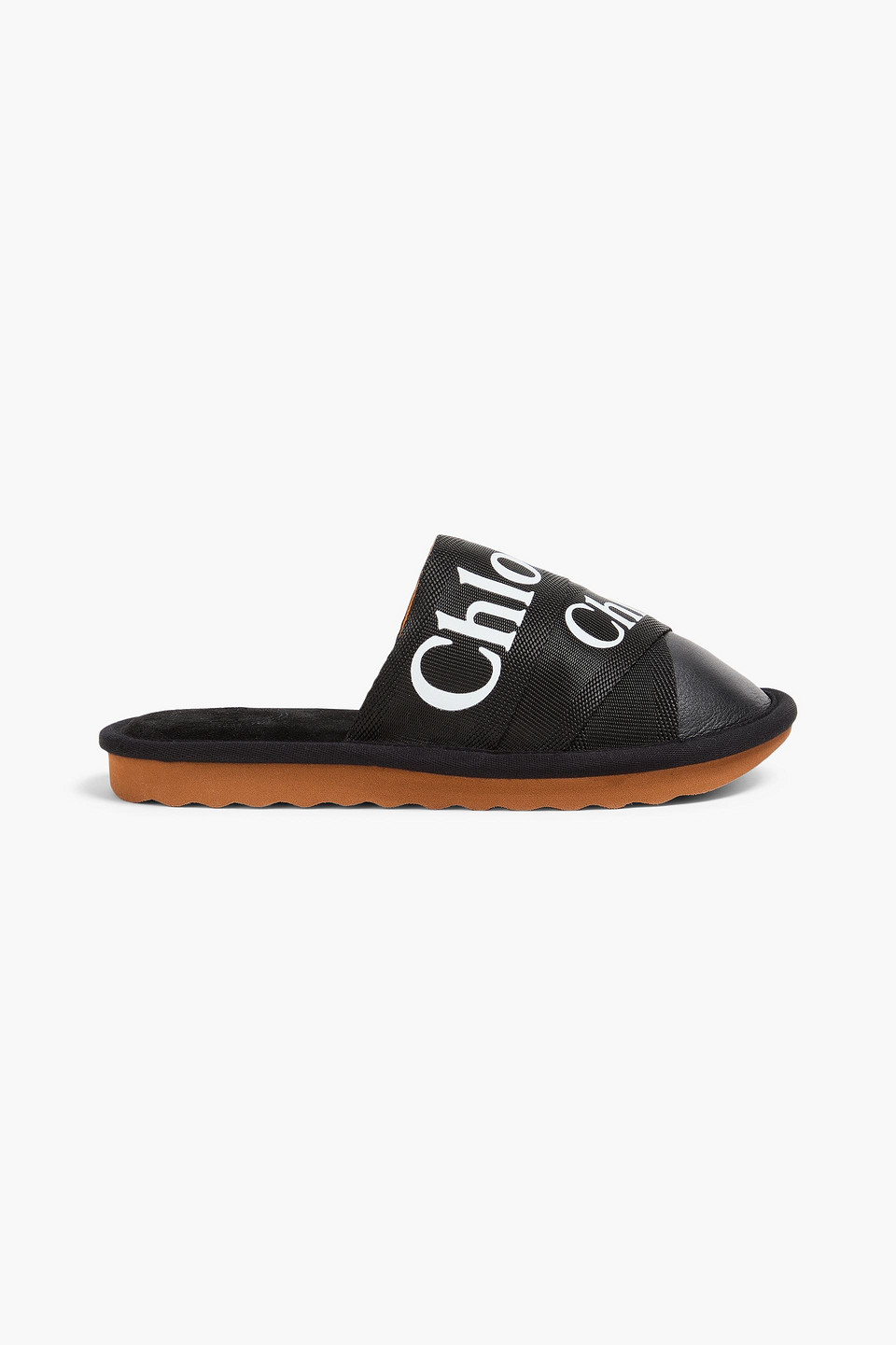 Chloé Woody Logo-print Canvas And Leather Slippers In Black