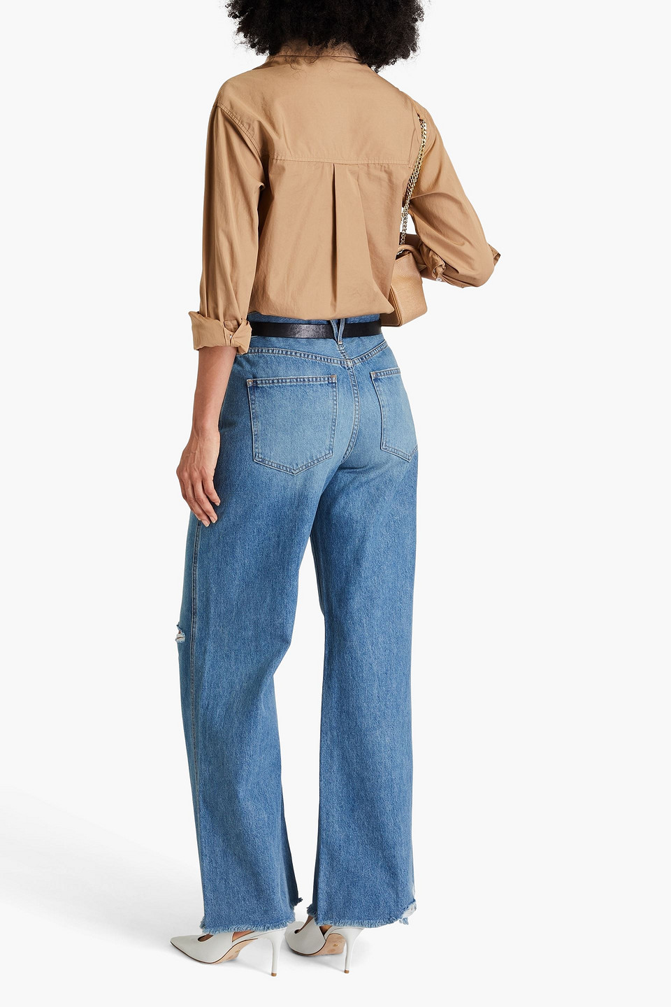 VERONICA BEARD DISTRESSED HIGH-RISE WIDE-LEG JEANS