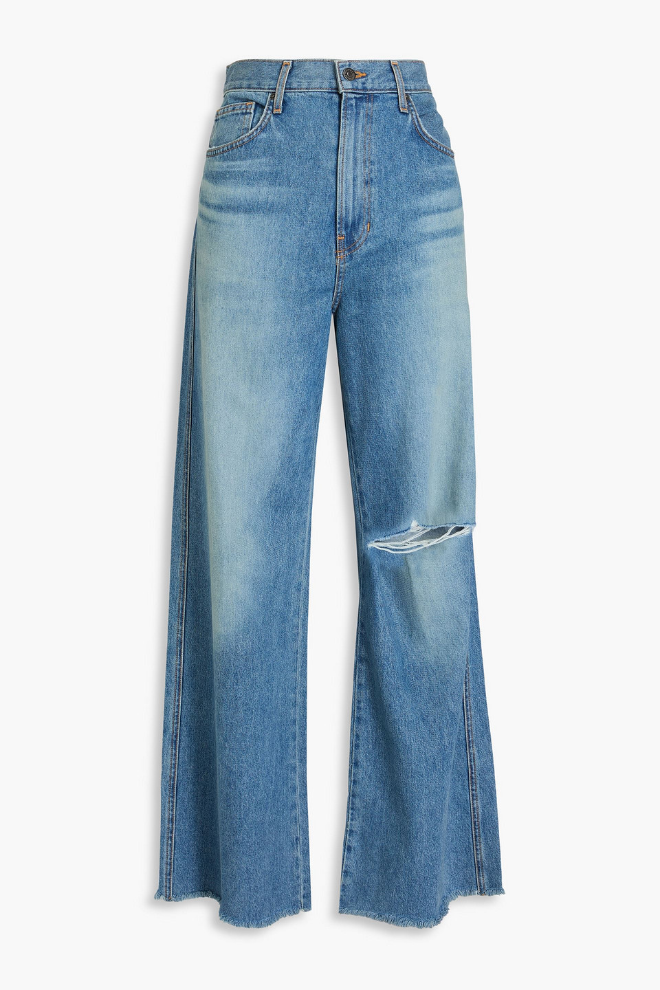 Veronica Beard Distressed High-rise Wide-leg Jeans In Mid Denim