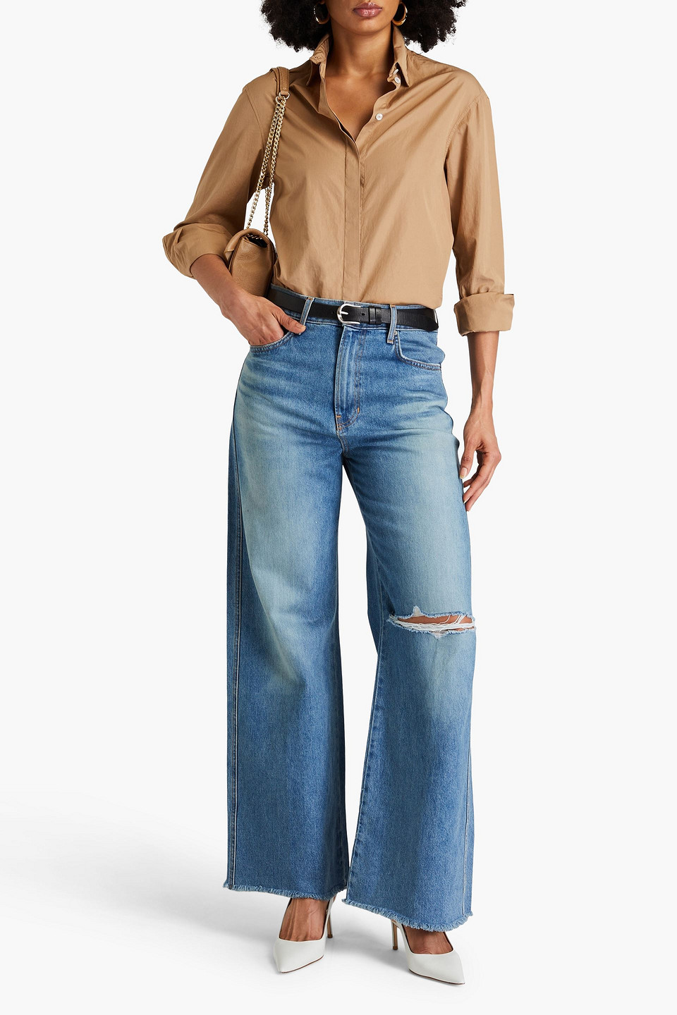 VERONICA BEARD DISTRESSED HIGH-RISE WIDE-LEG JEANS