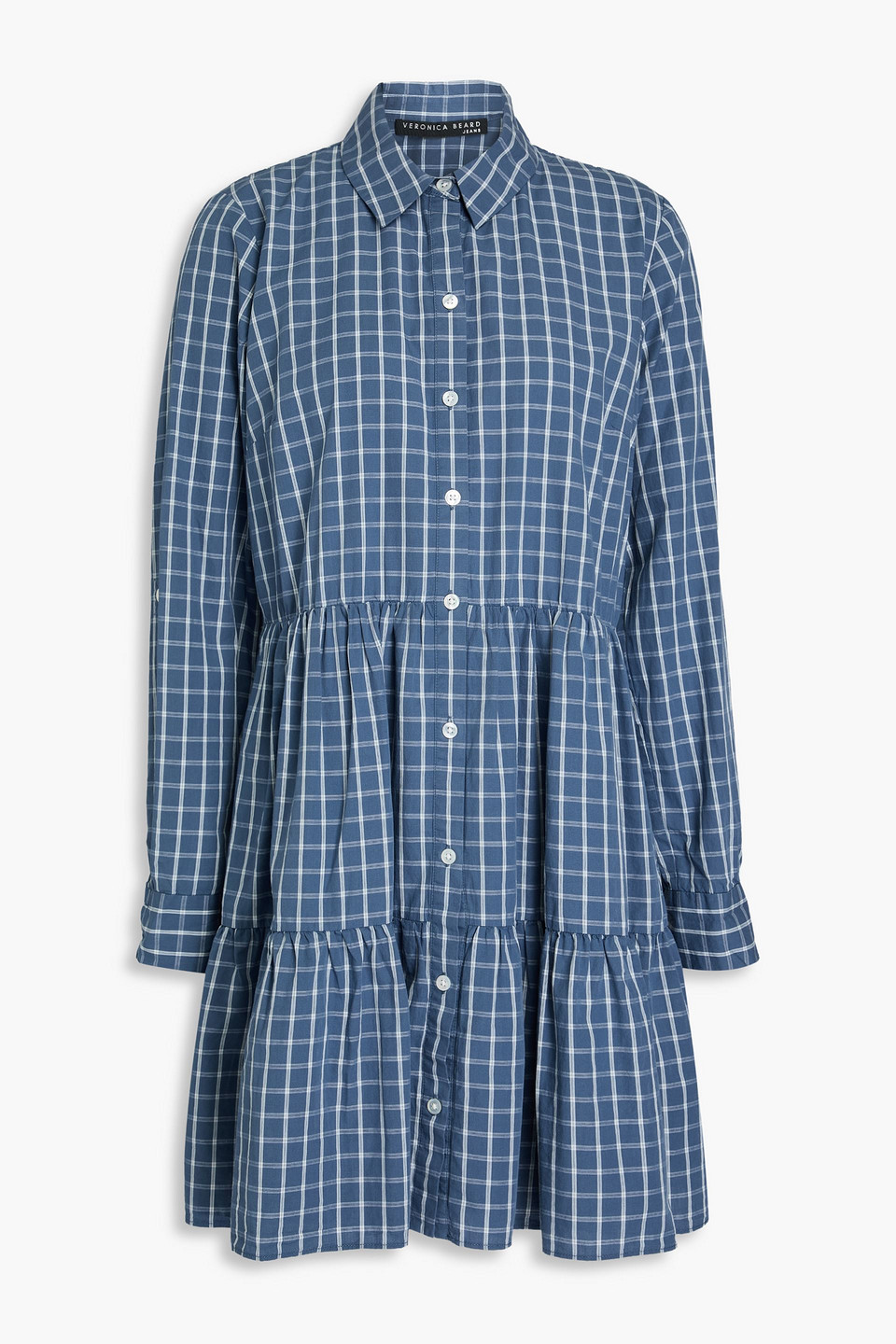 Veronica Beard Jemila Checked Cotton Mini Shirt Dress In Storm Blue