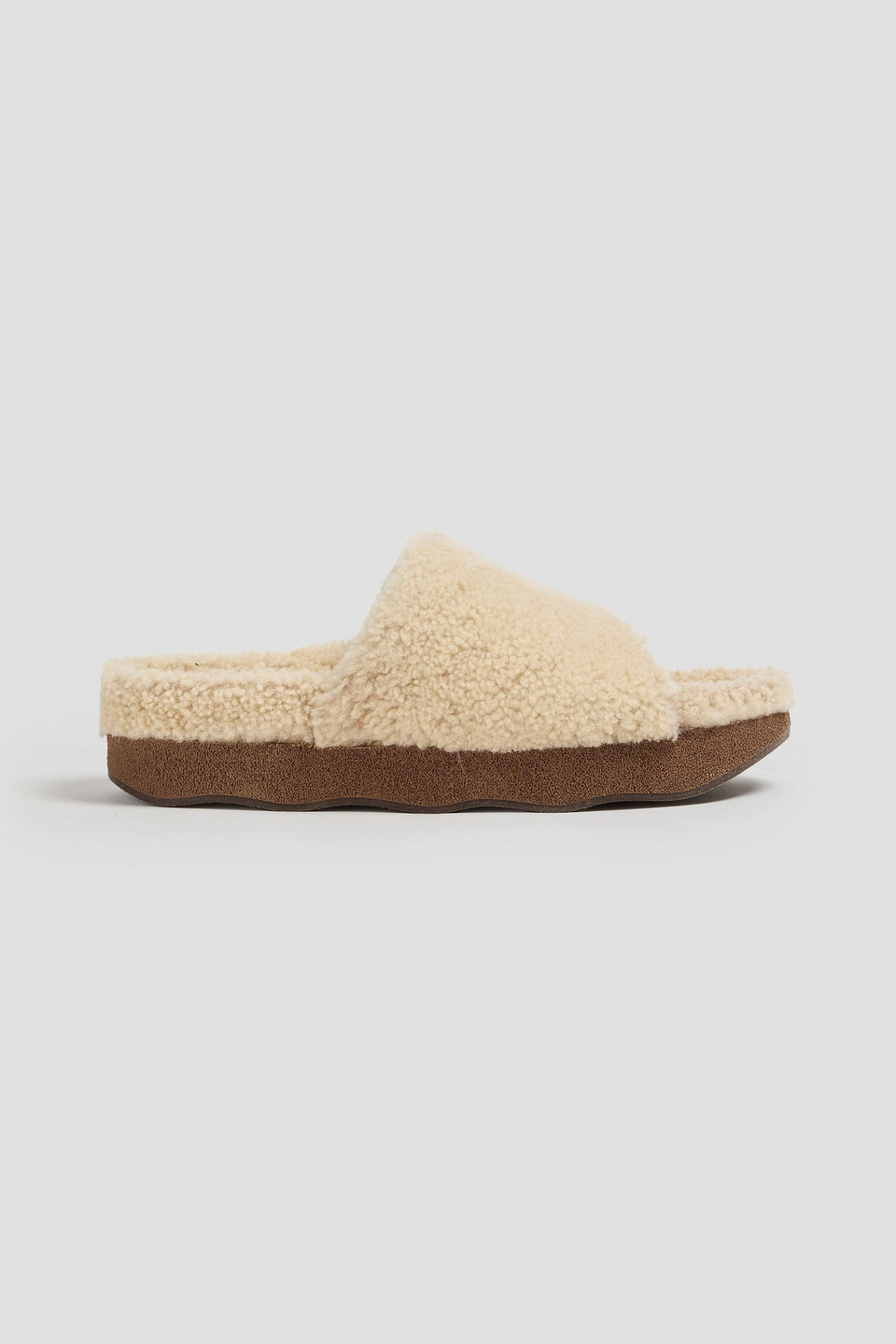 Chloé Wavy Leather-trimmed Shearling Slides In Ecru