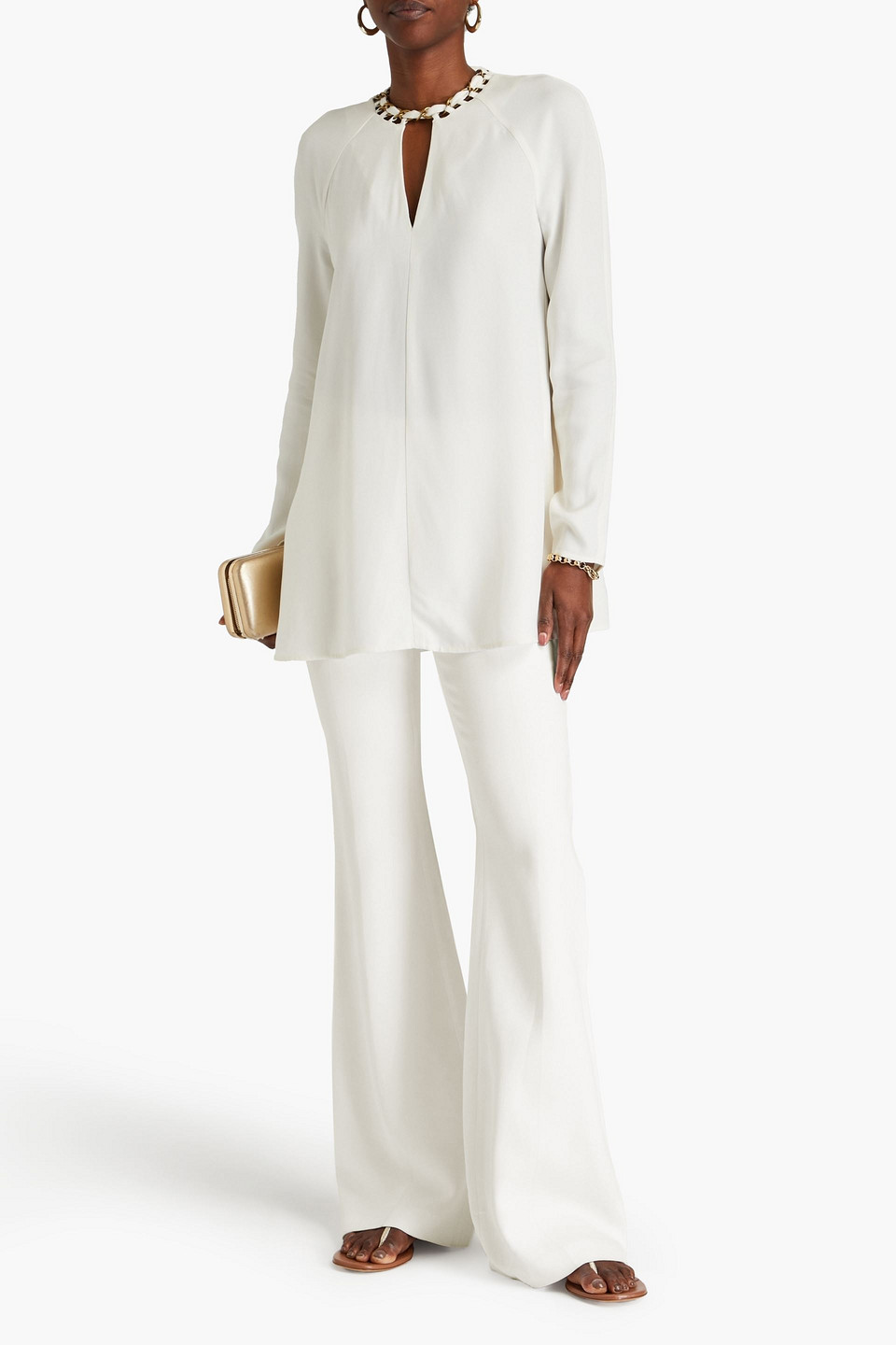 Zimmermann Chain-embellished Cutout Crepe Tunic In Ivory