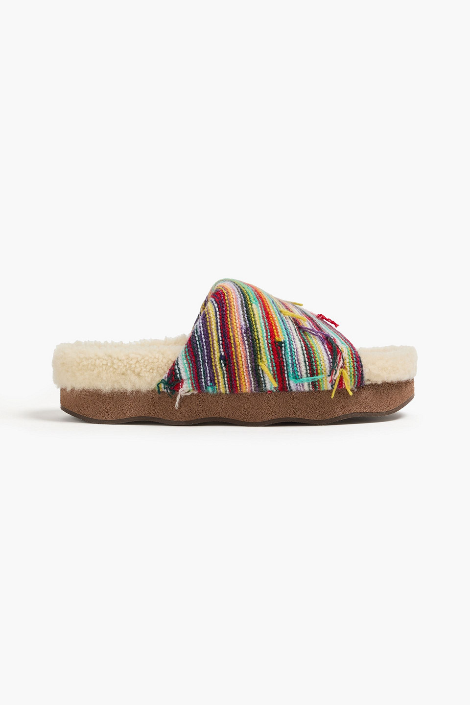 Chloé Wavy Shearling-lined Cashmere Slides In Multi