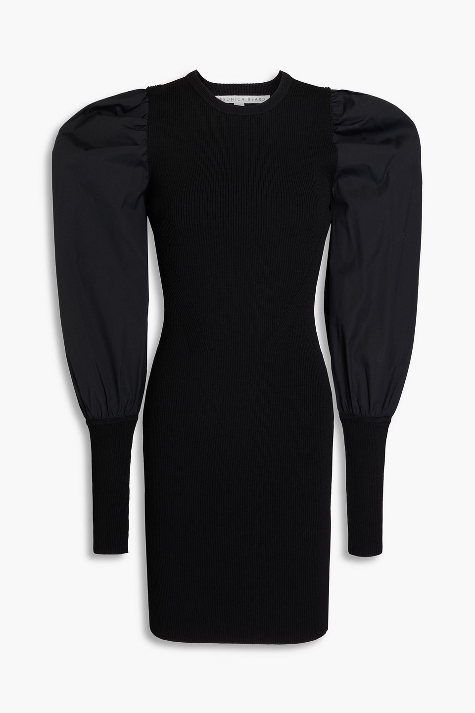 Veronica Beard Wilkin Ribbed-knit And Stretch-cotton Poplin Mini Dress In Black
