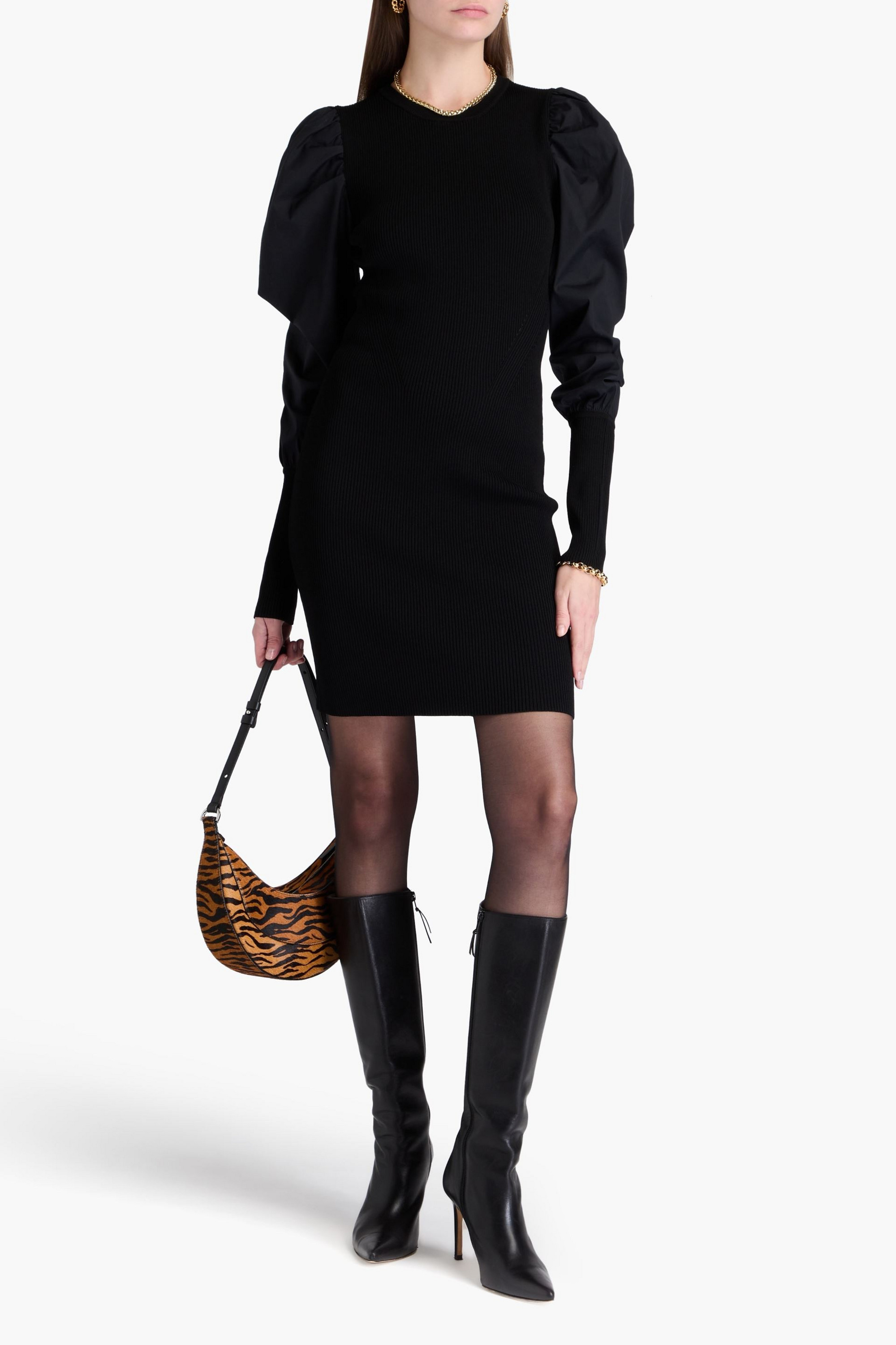 Veronica Beard Wilkin ribbed-knit and stretch-cotton poplin mini dress