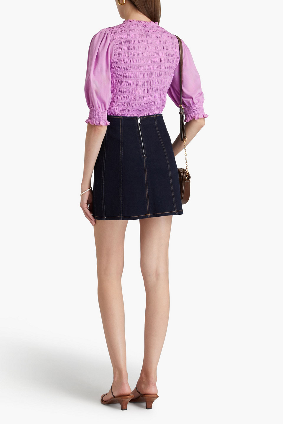 Veronica Beard Langston Shirred Cotton-jersey Top In Fliederfarben