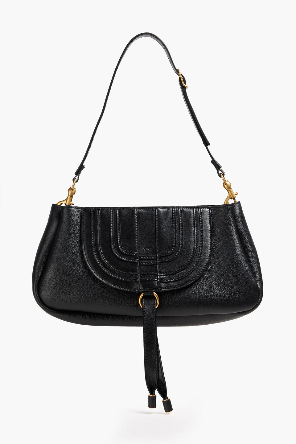 Chloé Marcie Tasseled Leather Shoulder Bag In Black
