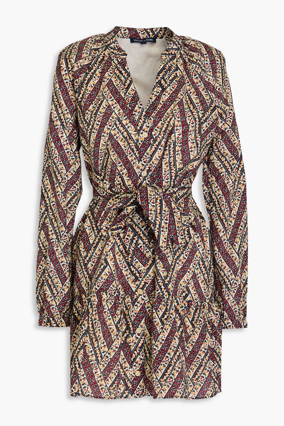 Veronica Beard Georgia Belted Printed Cotton-mousseline Mini Shirt Dress In Multicolor